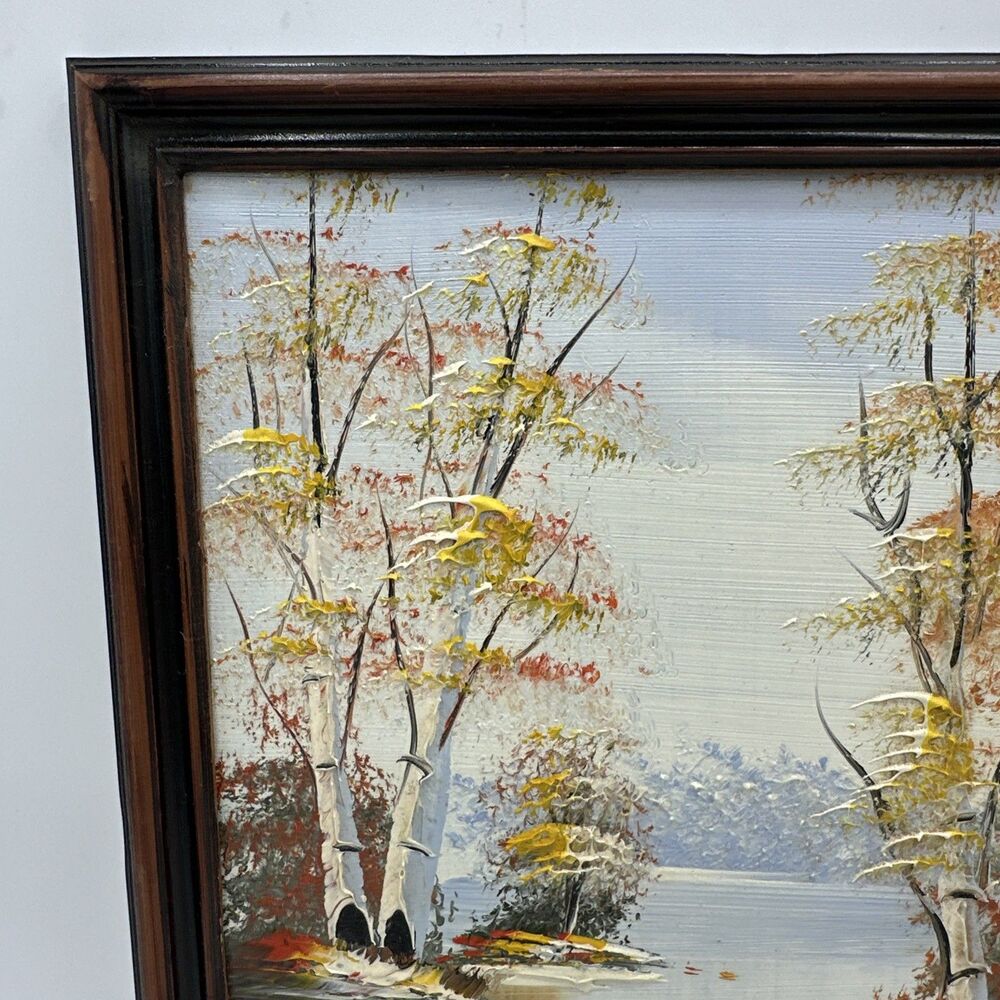 Small Original Oil Painting Nature Birch Trees Stream Woods Forest Framed - Picture 2 of 6